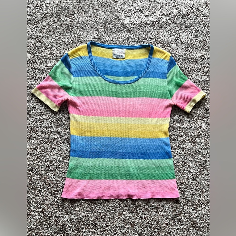 VTG 70s Threes Company Striped Pastel Ramie Knit Top - M